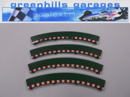 Greenhills Scalextric Curved Green, White and Red Outer Borders x 4 - Used - ACC3088