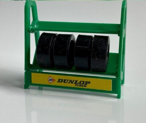 Greenhills Slot Car Tyre Rack with 4 x Tyres in Green 1.32 Scale - NEW - G2073