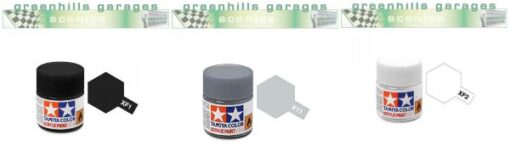 Greenhills Tamiya Acrylic Paint Pack - Flat Black XF1 + White XF2 + Chrome Silver X11 - PP5